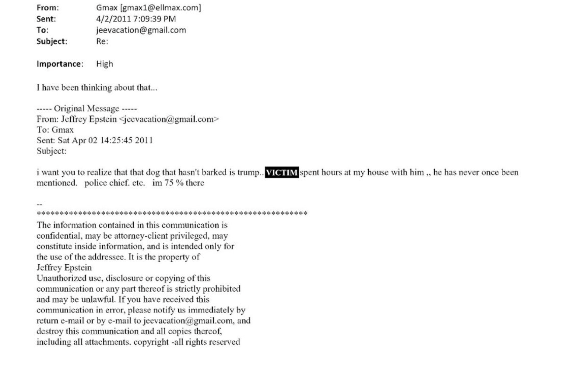 One of the emails released Wednesday by House Oversight Dems