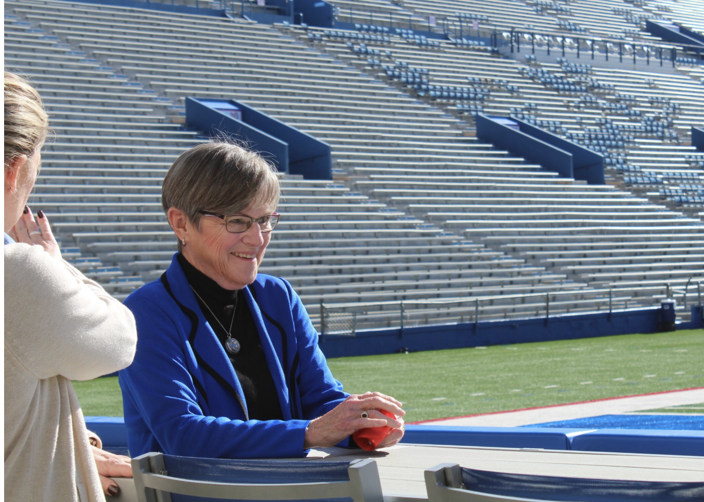 Gov. Laura Kelly at the University of Kansas Conference Center opening in Lawrence, Kansas, on Nov. 12, 2025. (Photo by Anna Kaminski/Kansas Reflector)