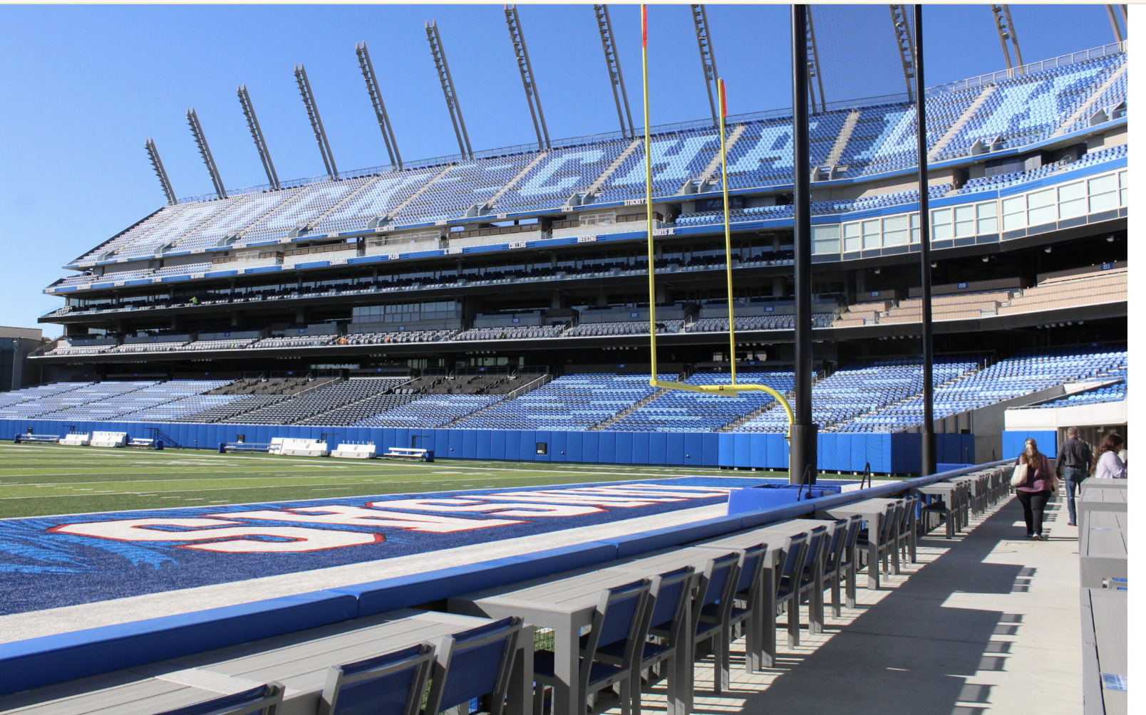 Field-level access in the University of Kansas’ David Booth Memorial Stadium is attached to the university’s 55,000-square-foot. conference center, which opened in Lawrence, Kansas, on Nov. 12, 2025. (Photo by Anna Kaminski/Kansas Reflector)