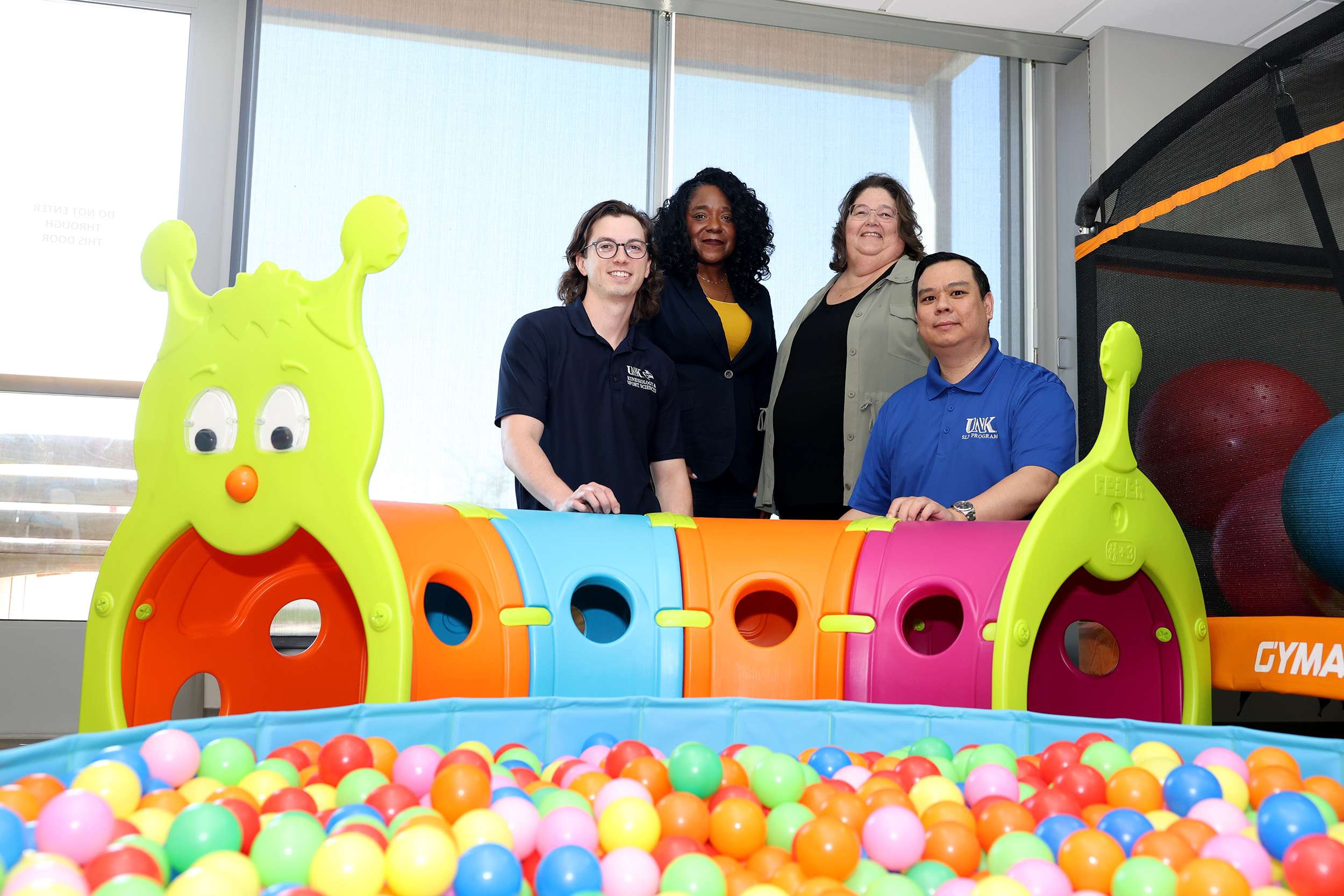 From left, UNK faculty members JP Rech, Sharon Obasi, Paula Thompson and Philip Lai are leading a statewide program that aims to enhance and expand the early childhood education workforce. (Photo by Erika Pritchard, UNK Communications)