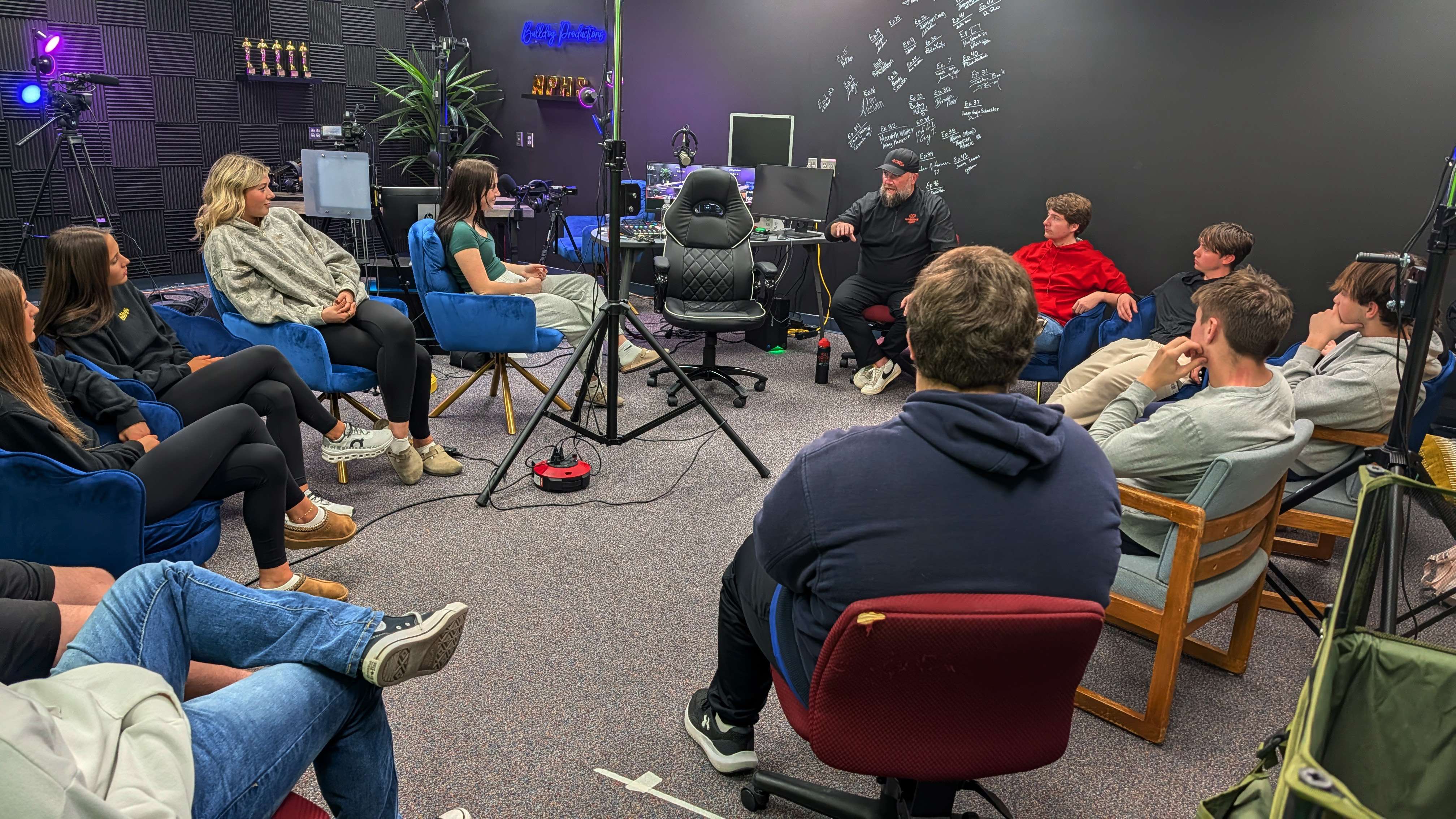 Chris Gorman, 2001 NPHS alum, of Hurrdat Media joins NPHS production students for a two day workshop. (Courtesy Philep Willey/NPHS)