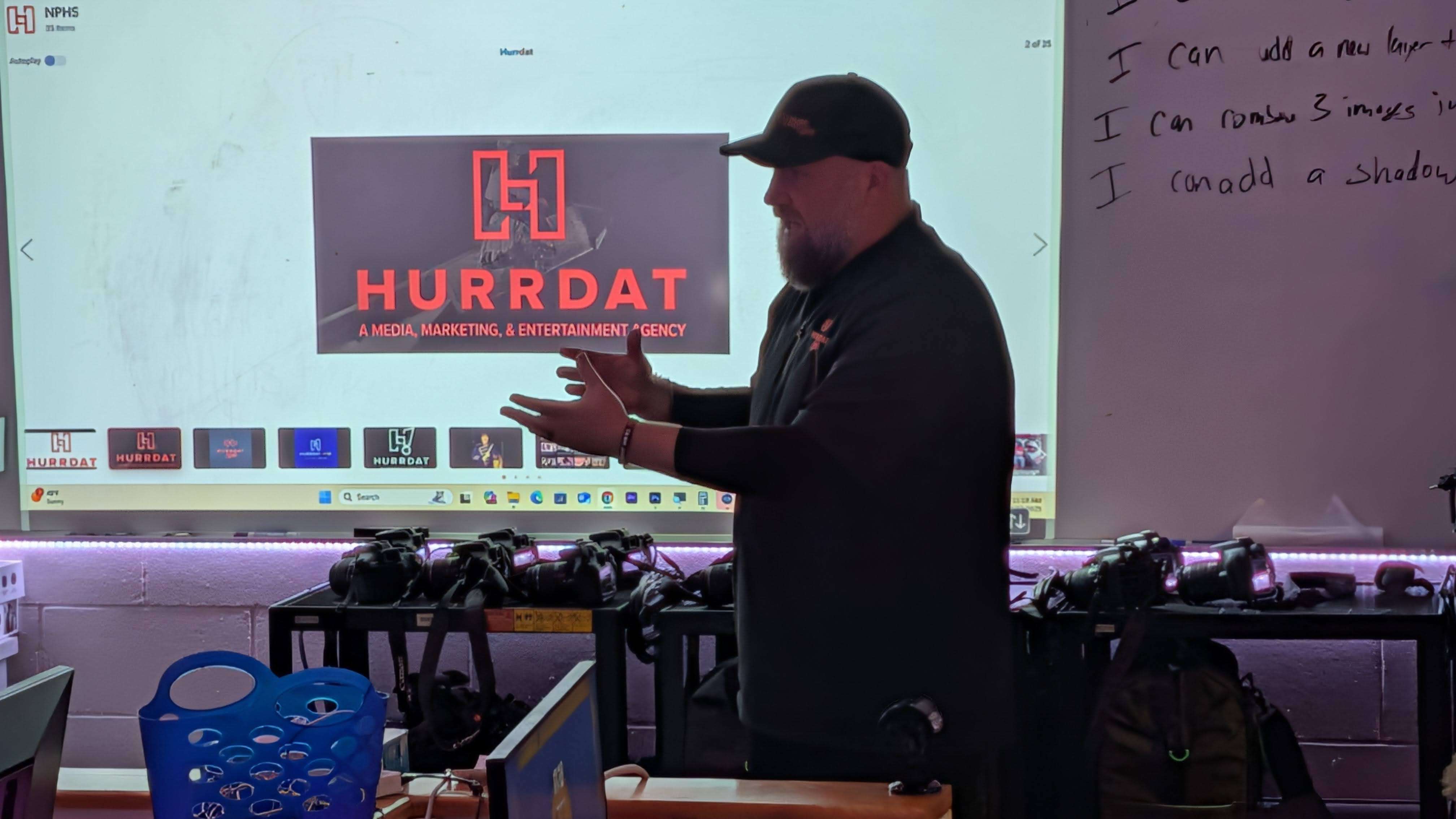 Chris Gorman of Hurrdat Media presents to NPHS production students. (Courtesy Philep Willey/NPHS)