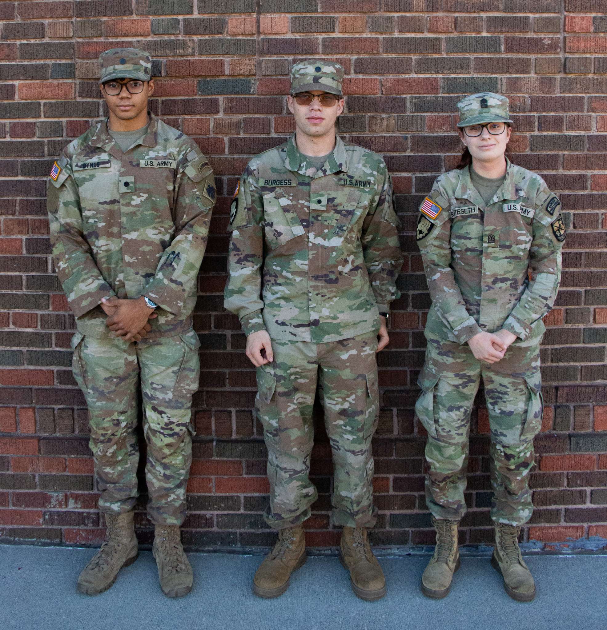 Chadron State College ROTC cadets. from left to right, Chayton Bynes of Chadron, Brody Burgess of Scottsbluff, Neb., and Lily Rafteseth of Colon, Neb., participated in both the FTX and Ranger Challenge in October of 2025. (Photo by Taylor Neugebauer/Chadron State College)