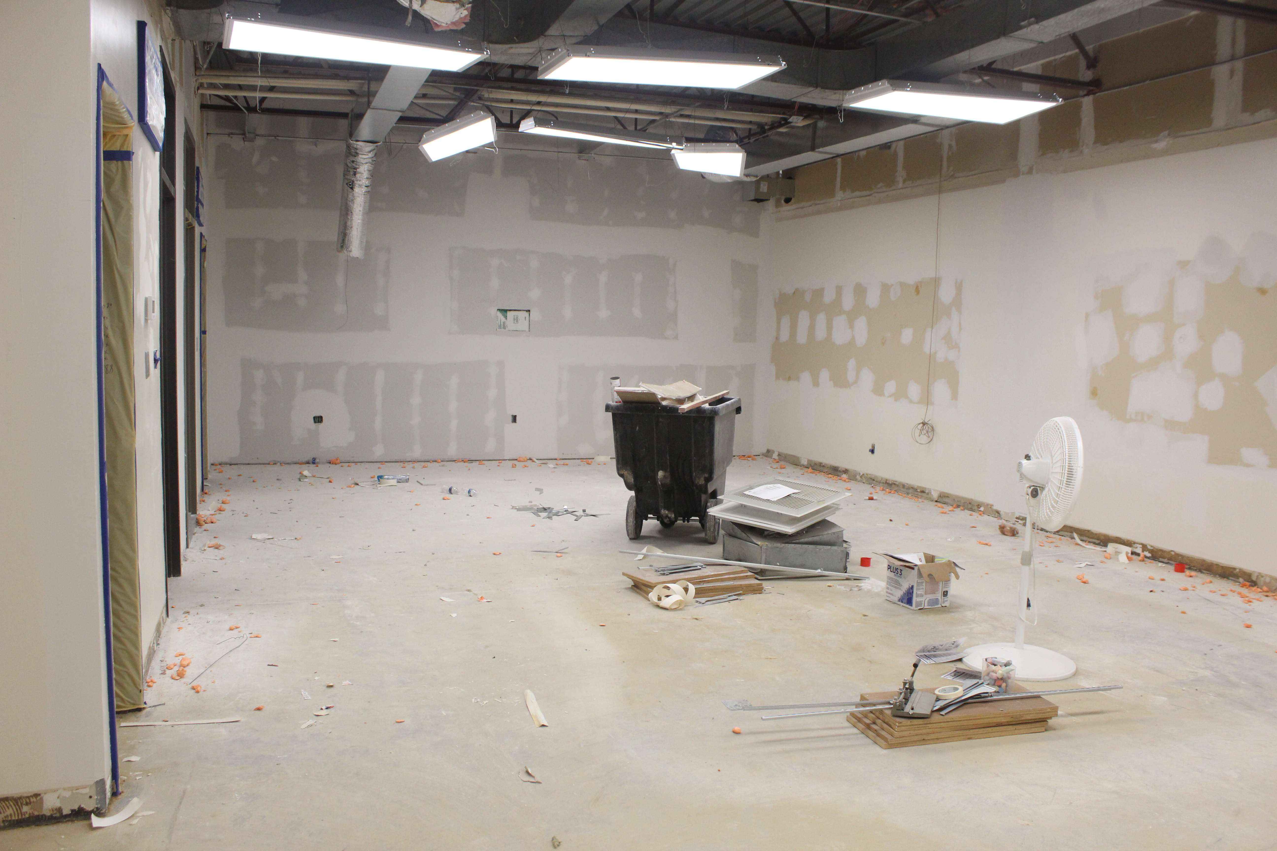 Walls have been removed to combine two classrooms into one with acompanying collaboration rooms. Photo by Cristina Janney/Hays Post