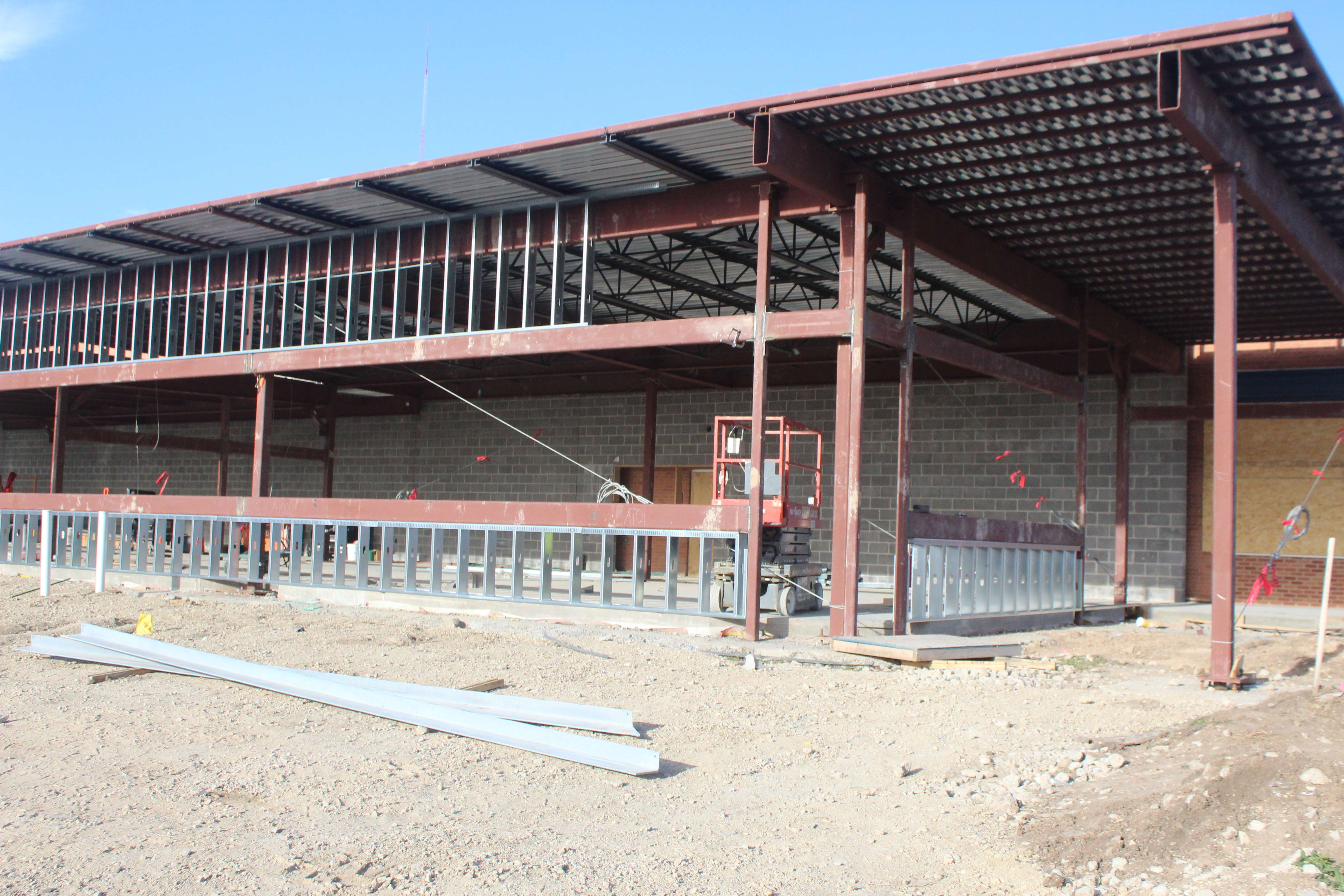 The south addition to O'Loughin Elementary School will include a new cafeteria , which can be seen here. An art room will be further to the west. The new entrance is on the right.&nbsp;Photo by Cristina Janney/Hays Post