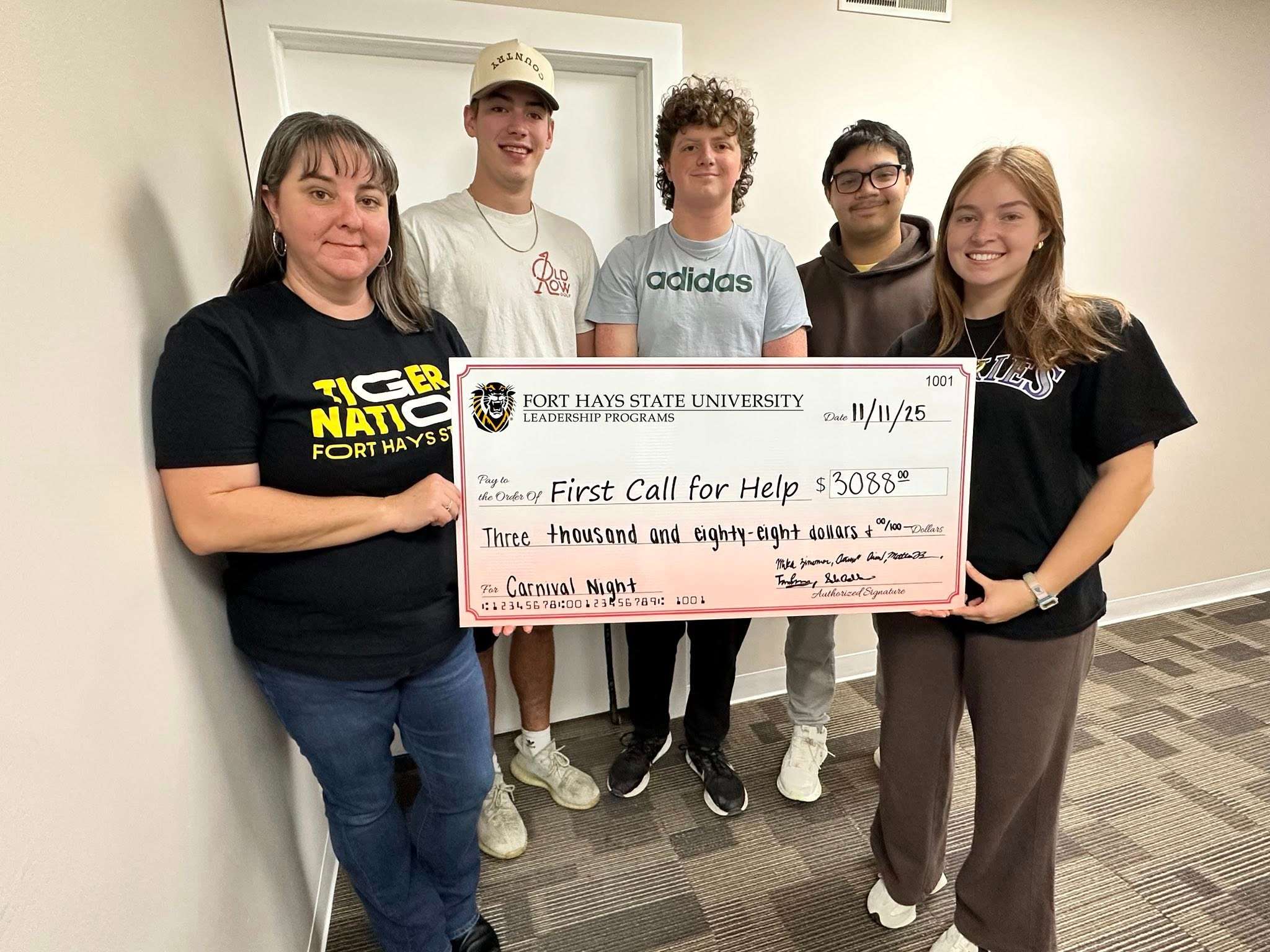 The Fort Hays State University Leadership 310 team raised $3,088 for First Call for Help. Courtesy photo