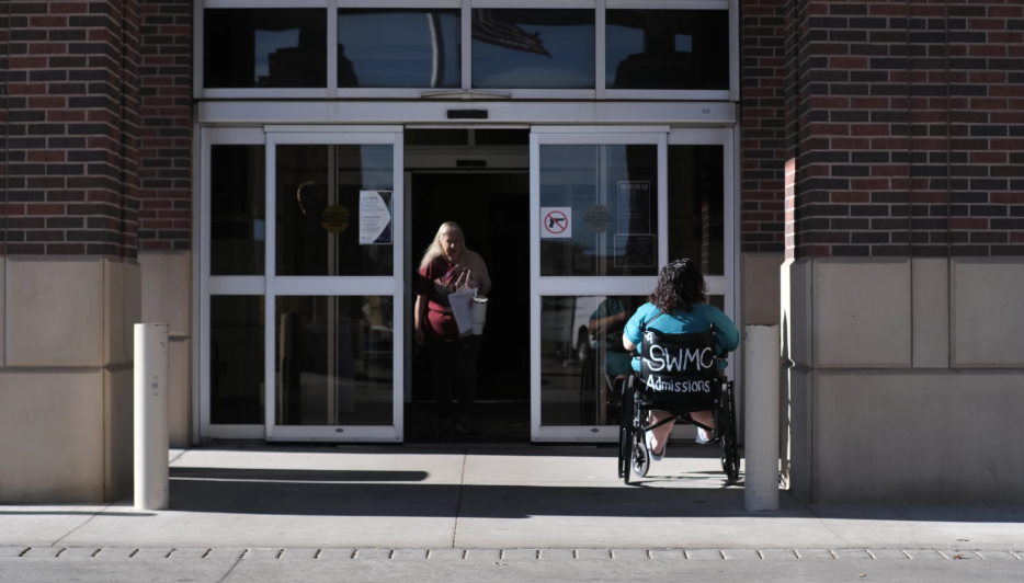 Patients enter the Southwest Medical Hospital. Southwest Medical Center in Seward County sued 3,012 county residents, in a county with a population of 22,000. Photo by Calen Moore/ Kansas News Service