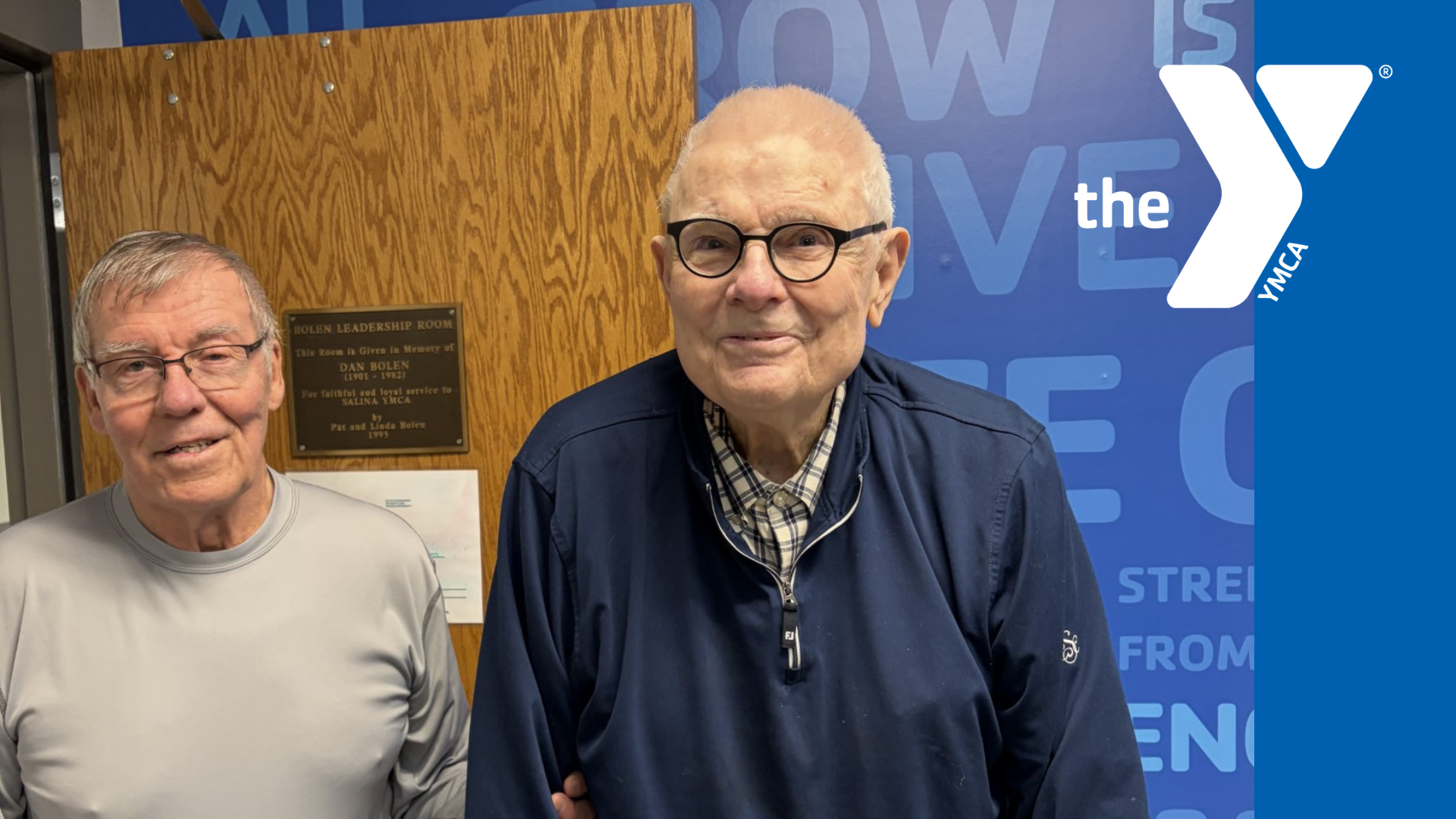 Salina Family YMCA welcomed lifelong member Pat Bolen (right) and former CEO Phil Guries (left) for a special visit and tour. Courtesy of Salina Family YMCA
