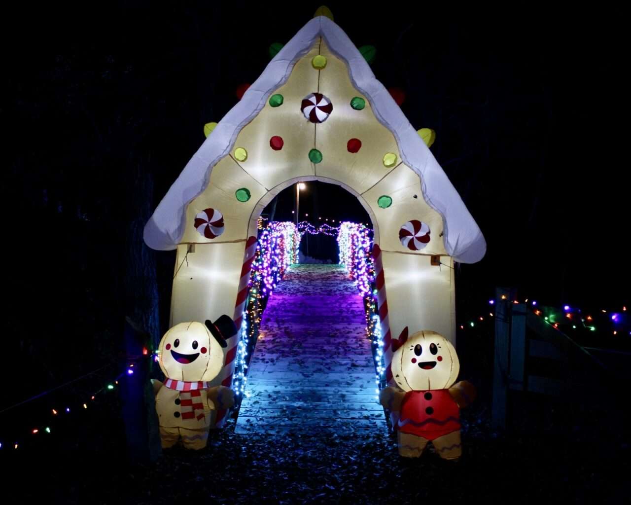 Christmas decorations on a bridge at Christmas at Creek Side Resort's walking trail. Photo by Tony Guerrero/Hays Post 