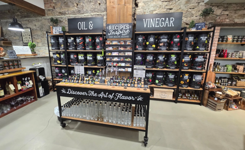 Simply Nourished Market & Mercantile in Mason City, Iowa, sells bulk olive oil and vinegar from a Olivelle, a Montana-based processor and distributor. Photo courtesy of Melissa Fabian