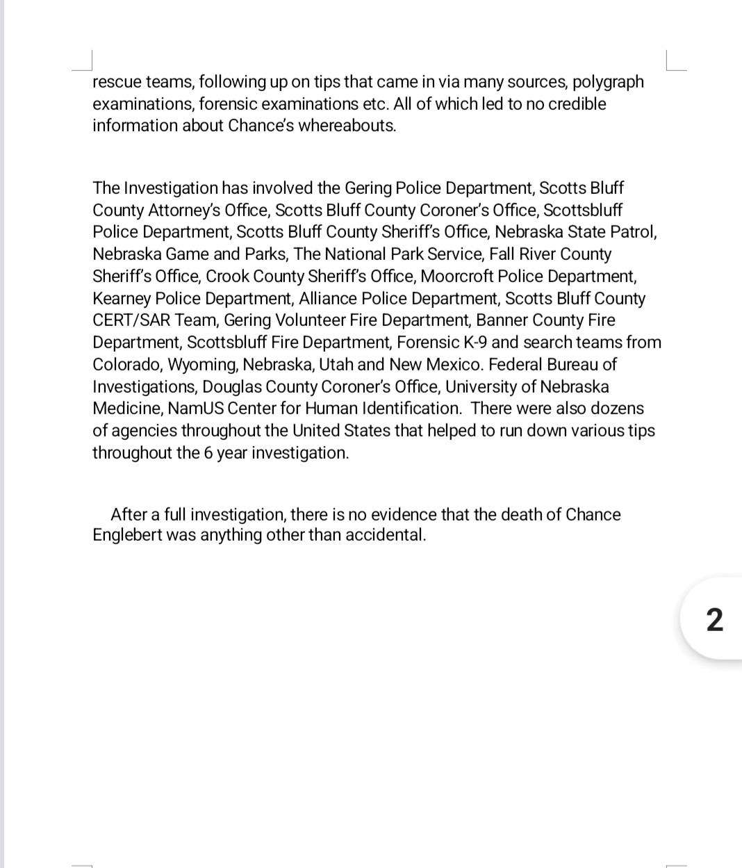 Page 2 of Chance Englebert Press Release