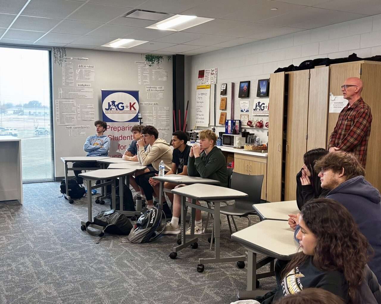 Hays High School students in the Jobs for American Graduates-Kansas program listening to a guest speaker. Photo by Tony Guerrero/Hays Post