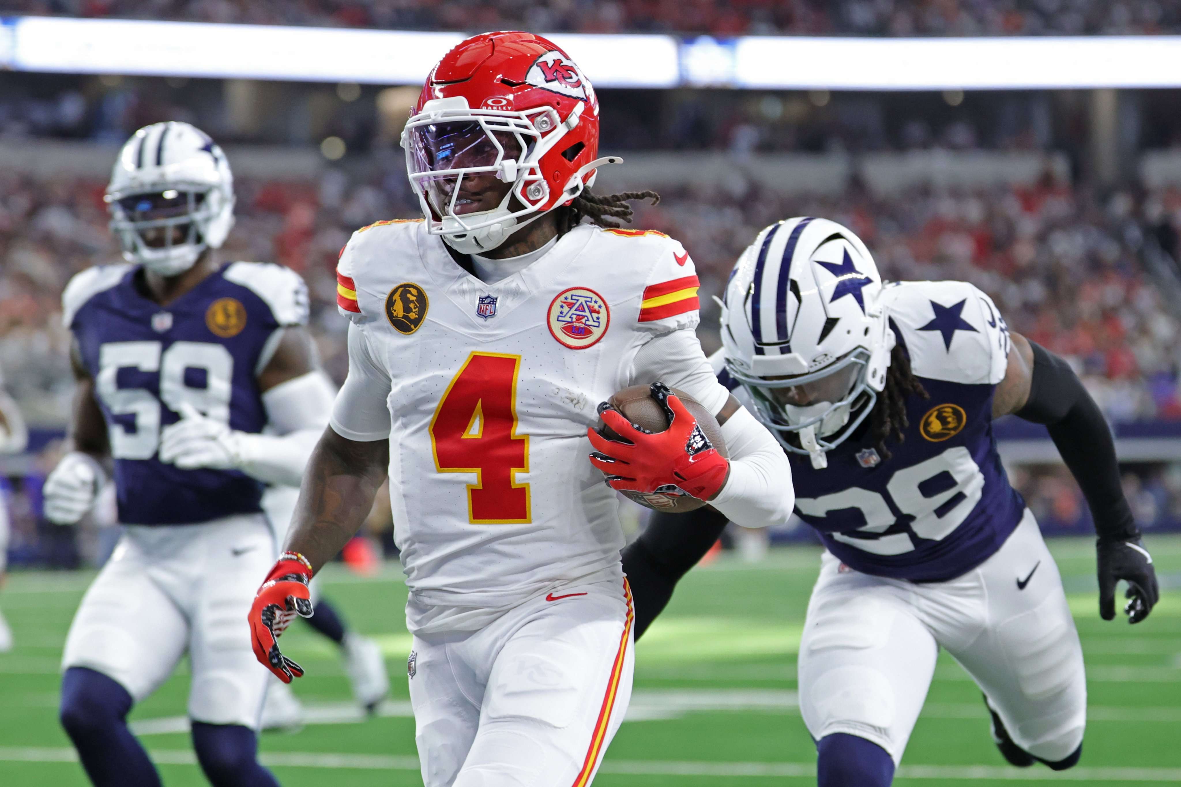 Rashee Rice scored on two of Patrick Mahomes's four touchdown passes, but it wasn't enough to overcome the Dallas Cowboys on Thanksgiving as the Kansas City Chiefs fell 31-28/ Photo courtesy of X