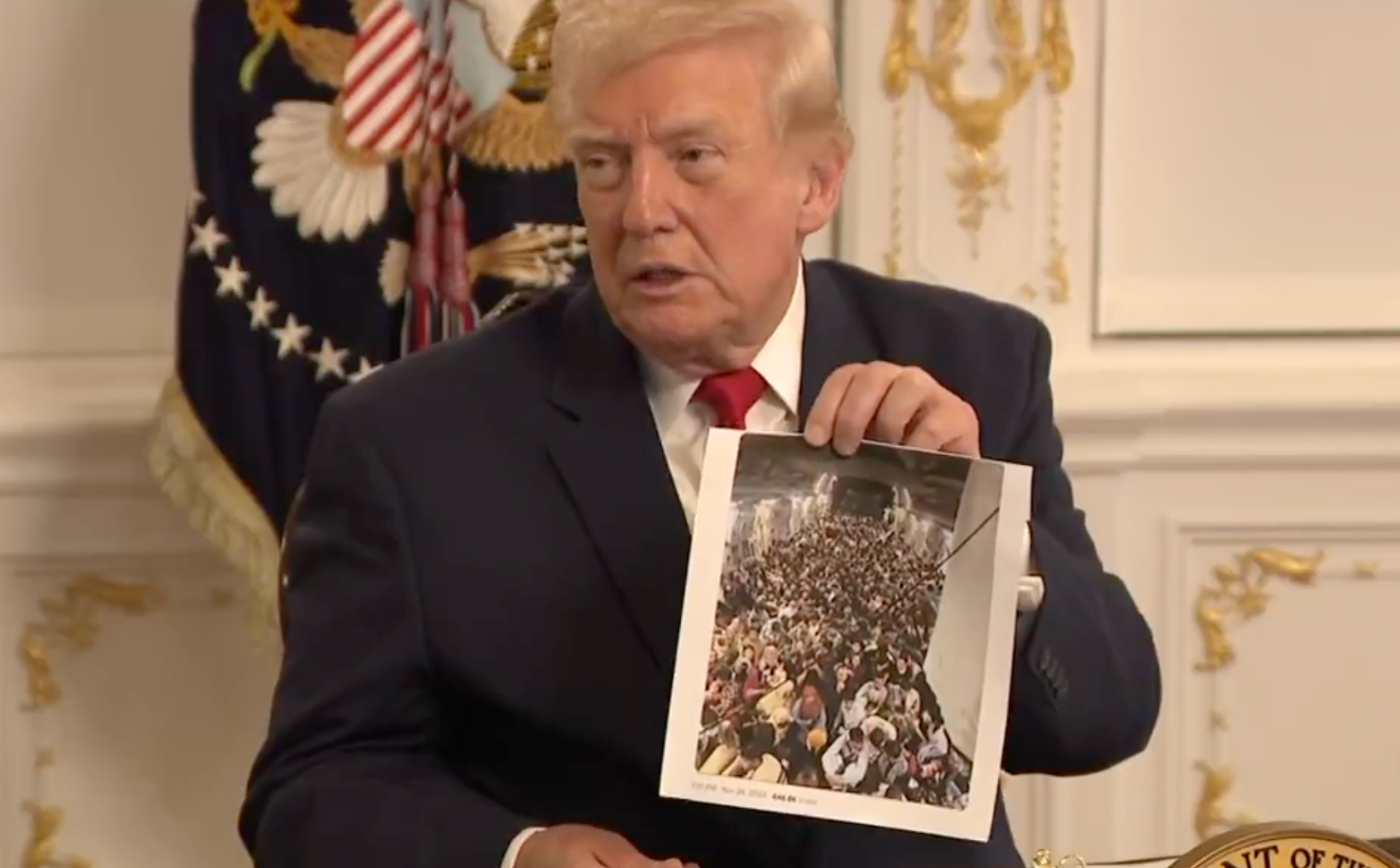 President Trump spoke about immigration to reporters after he announced National Guardsmen Sarah Beckstrom of  West Virginia has died on Thanksgiving night-image from White House video