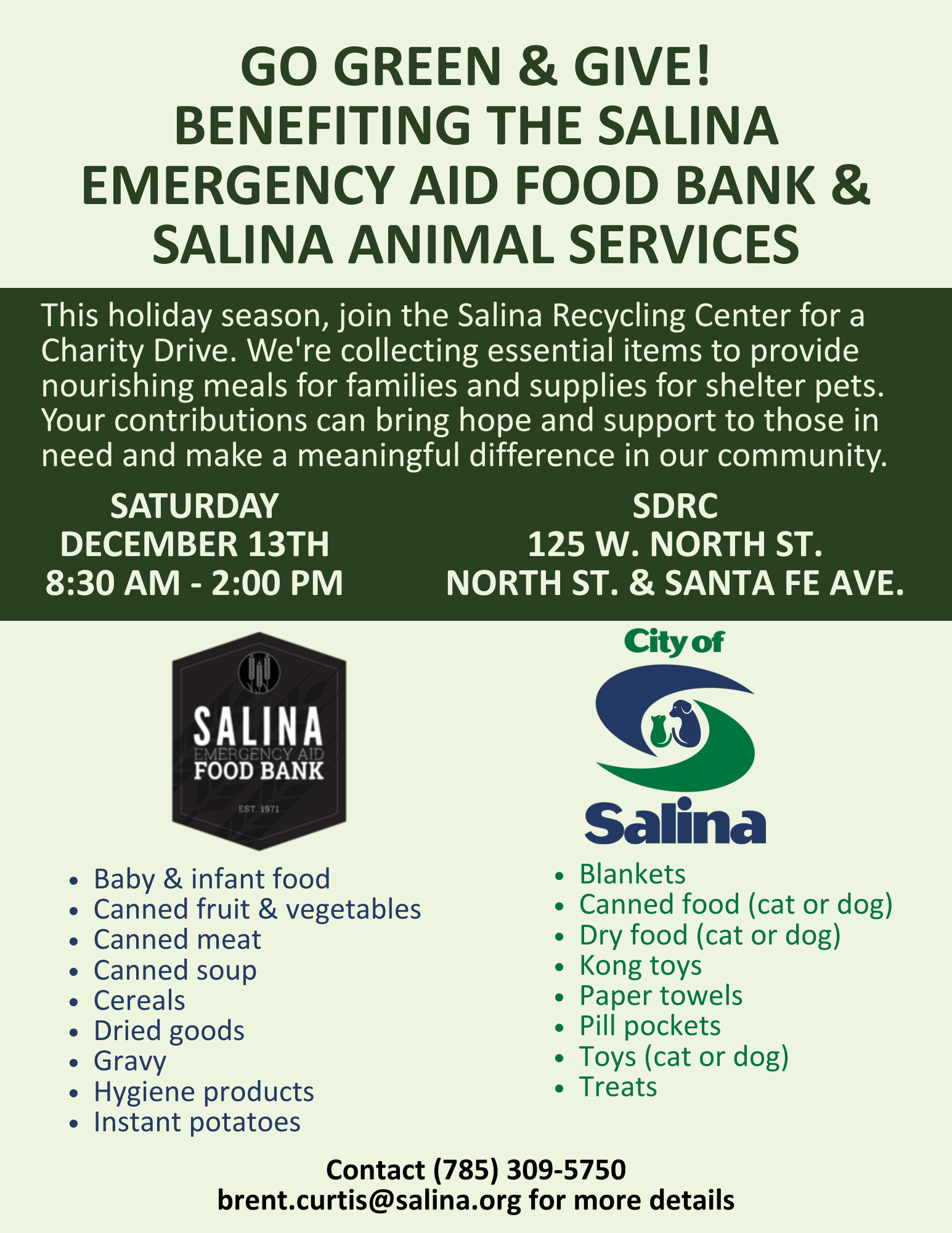 Go Green &amp; Give! giving initiative on Saturday, December 13. Courtesy of City of Salina