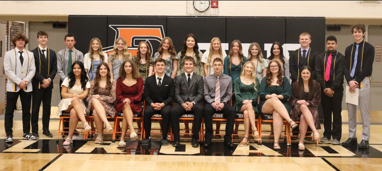 <b>Back Row, Seniors: </b>Owen Richards, son of Brady and Jamie Richards; Jaren Frickey, son of Brian and Michelle Frickey; Ethan Carroll, son of Matt and Nicole Carroll; Kia Mader, daughter of Michael and Mindi Mader; Payten Burd, daughter of Shaun and Emily Burd; Kinzie Sunley, granddaughter of Allen and Kim Weber; Eliana Brull, daughter of Steven and Sheresa Brull; Leah Reed, daughter of Darin and April Reed; Avery Boydston, daughter of Monte and Deidre Boydston; Sienna Schmidt, daughter of Dick and Shannon Schmidt; Ashlyn Kroeger, daughter of Matt and Rachael Kroeger; Raegan Jimenez, daughter of Javi and Jessica Jimenez; Carson Schartz, son of Jake and Jennifer Schartz; Mason Rohleder, son of Logan and Ashley Kauten; Augustus Peine, son of Derek and Sarah Peine.<b> Front Row, Juniors:</b> Jersee Fabrizius, daughter of Chad and Jessica Fabrizius; Taylor Kohl, daughter of Jeff and Emily Kohl; Evelyn Merriman, daughter of Rob and Amber Merriman; Aiden Aschenbrenner, son of Gary and Tara Aschenbrenner; Colton Metzler, son of Jim and Becky Metzler; Wyatt Dixson, son of Tanner and Jill Dixson; Maggie Fitzgerald, daughter of Michael Fitzgerald and Mandy Stoecklein; Madison Birdsong, daughter of Jerry and Tara Birdsong; Jocelyn Eck, daughter of Mark and Sarah Eck. Photo courtesy Ellis High School 