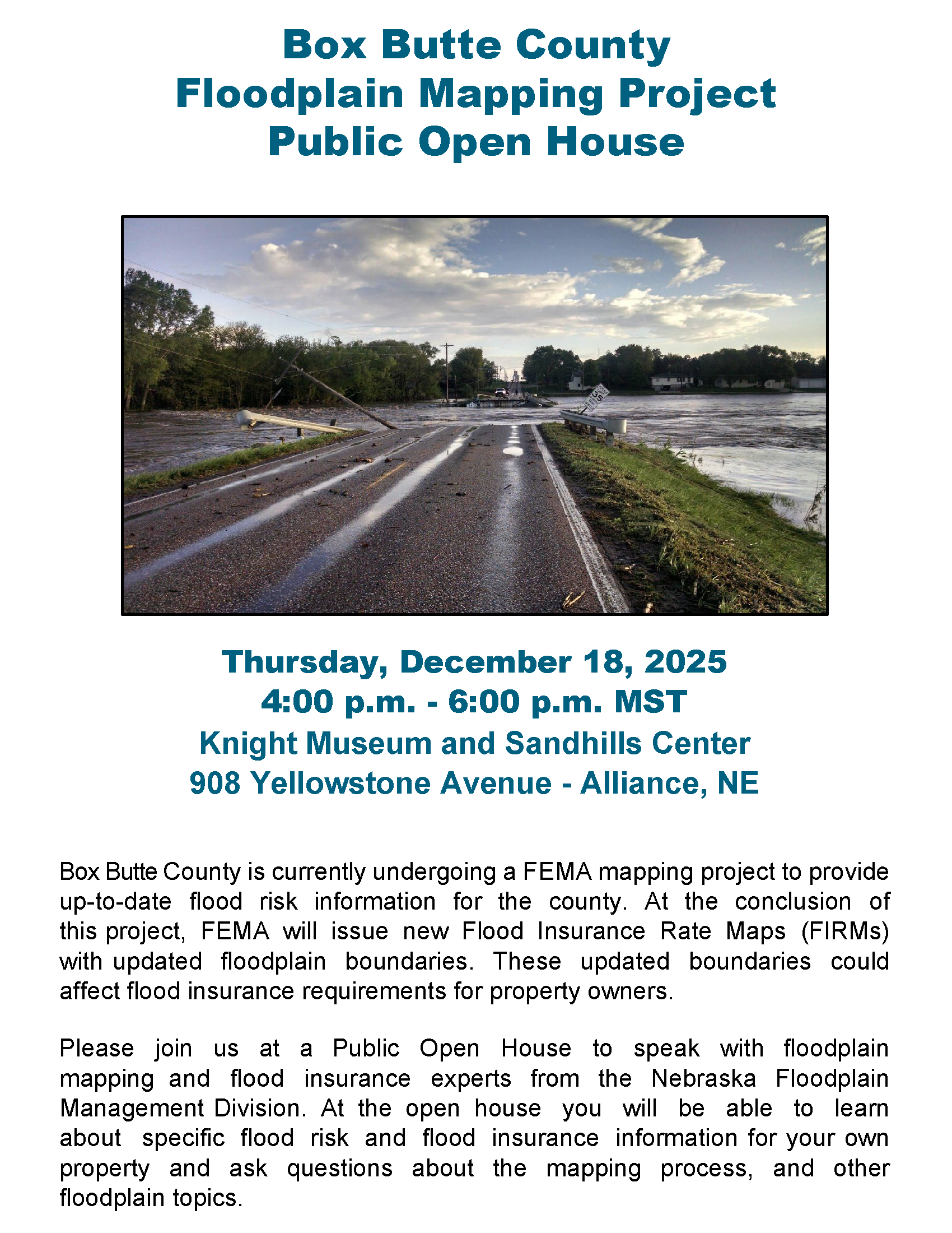 Box Butte County Floodplain Mapping Project Public Open House Flyer