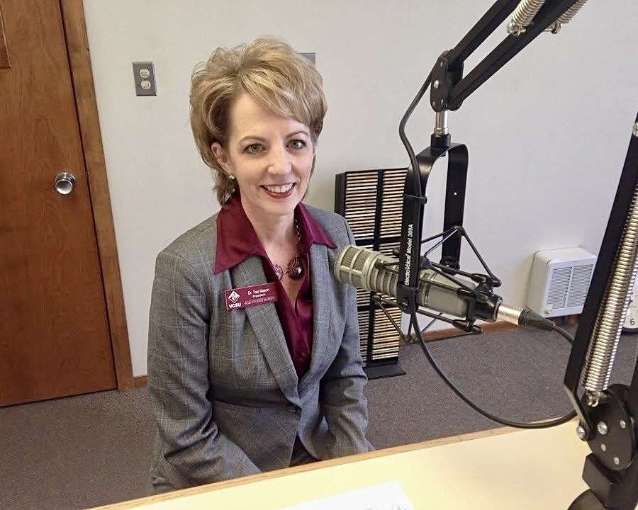 Tisa Mason at her radio debut as Valley City State University president in 2014. Courtesy photo