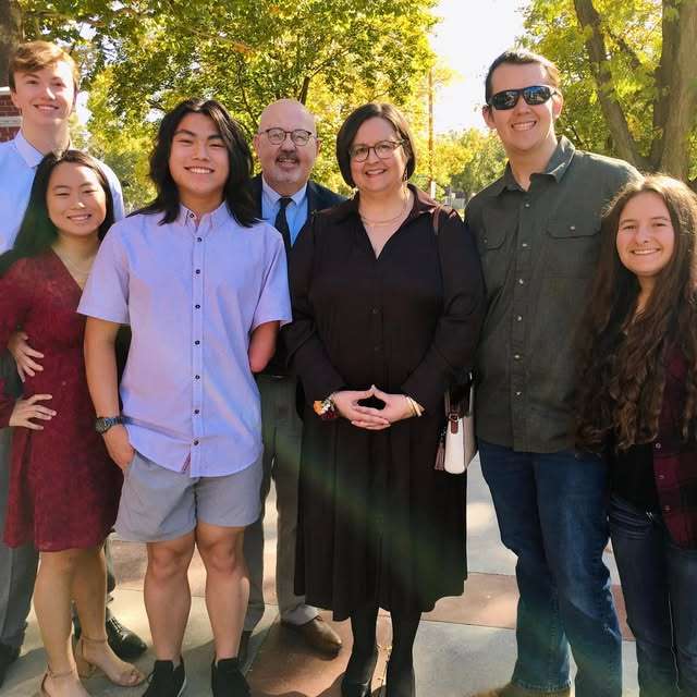 The Stanton family, second from left, Gracie, Gabe, Andy, Dana, and Jackson, and their children's significant others. Courtesy photo