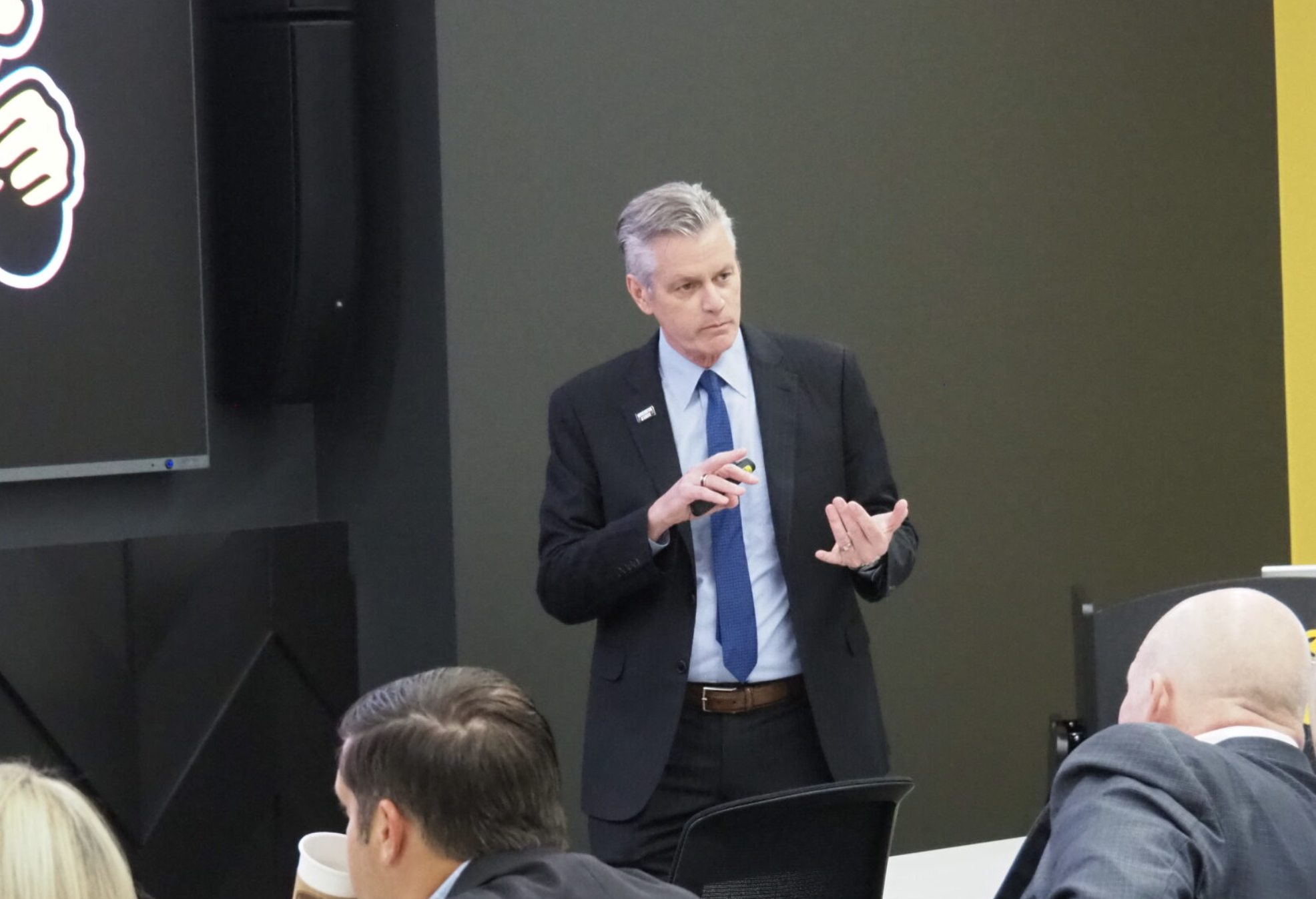 Wichita State University president Richard Muma says the campus needs to prepare for a 3% budget reduction and likely staff cuts. He said WSU is celebrating record fall semester enrollment, but warns “headcount alone does not always translate into revenue growth.” It’s likely public universities in Kansas face comparable budget constraints. (Photo by Tim Carpenter/Kansas Reflector)