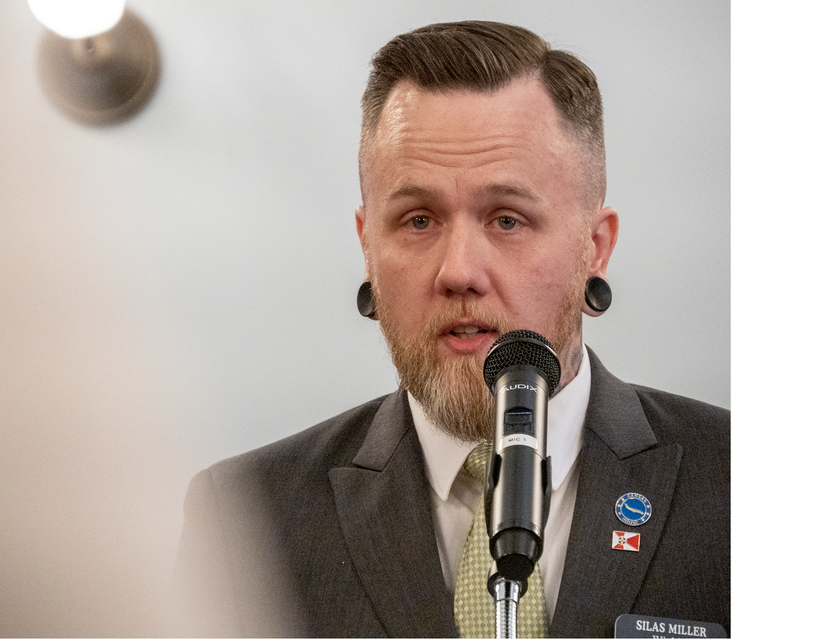 Kansas Rep. Silas Miller, a Wichita Democrat, will replace retiring Sen. Mary Ware, also of Wichita. During a precinct election on Thursday, Miller won a majority of votes in a contest against Tom Witt, the former executive director of Kansas Equality. This image of Miller is from February 2023. (Photo by Sherman Smith/Kansas Reflector)