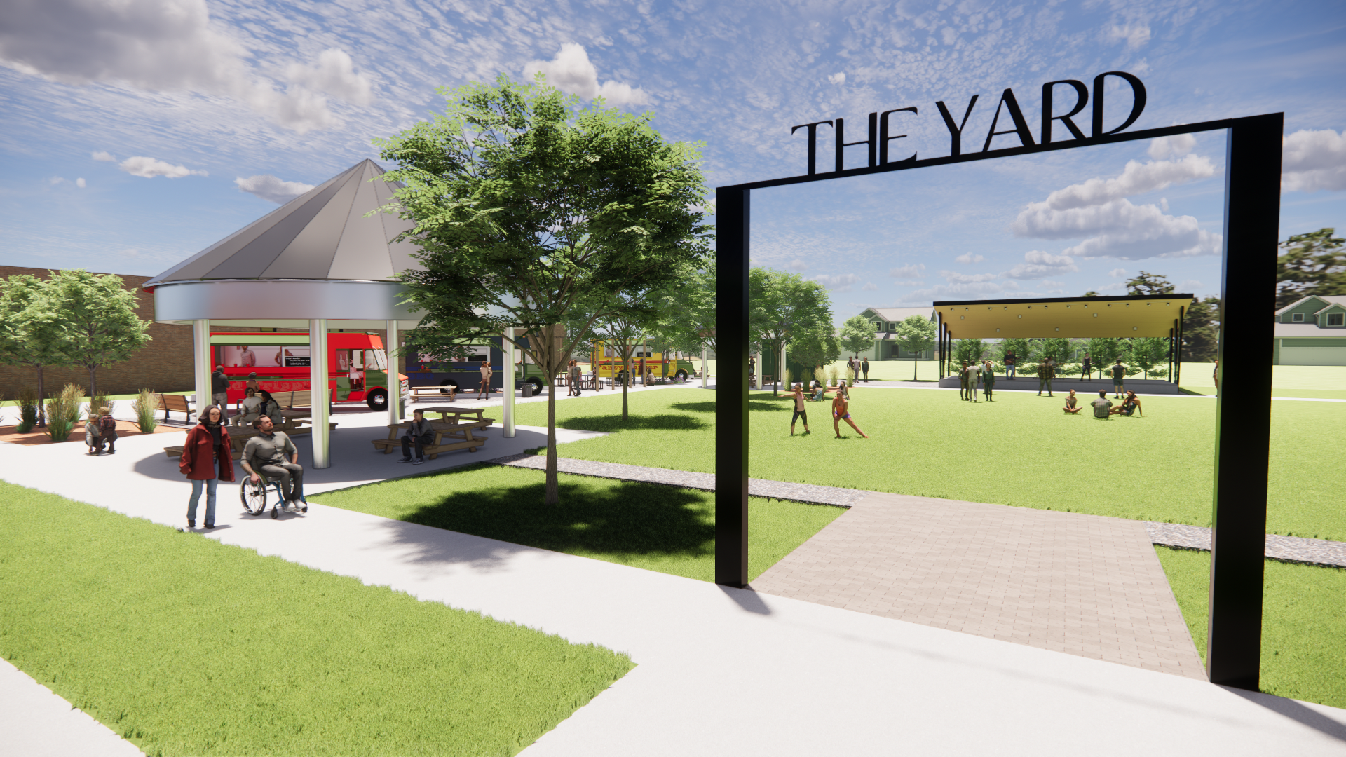 A rendering of the front entrance of The Yard in downtown Plainville. Courtesy photo