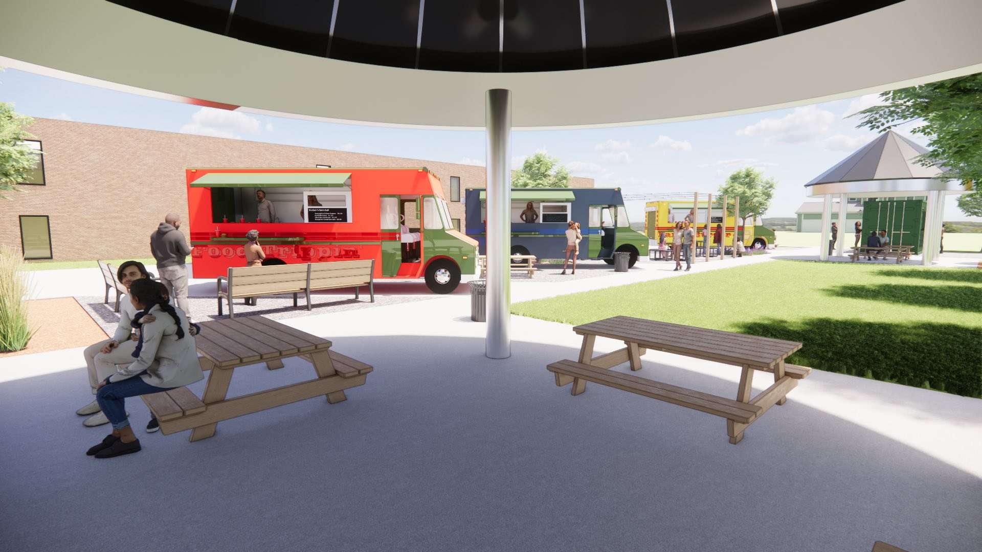 Shaded picnic areas of The Yard in downtown Plainville. Courtesy photo