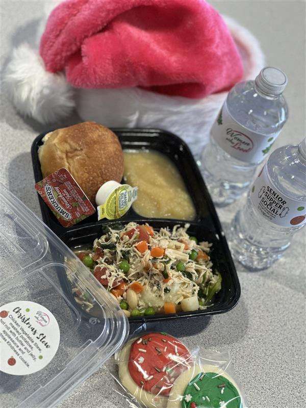 Christmas stew available free for seniors at the Bob and Pat Community Center tonight.