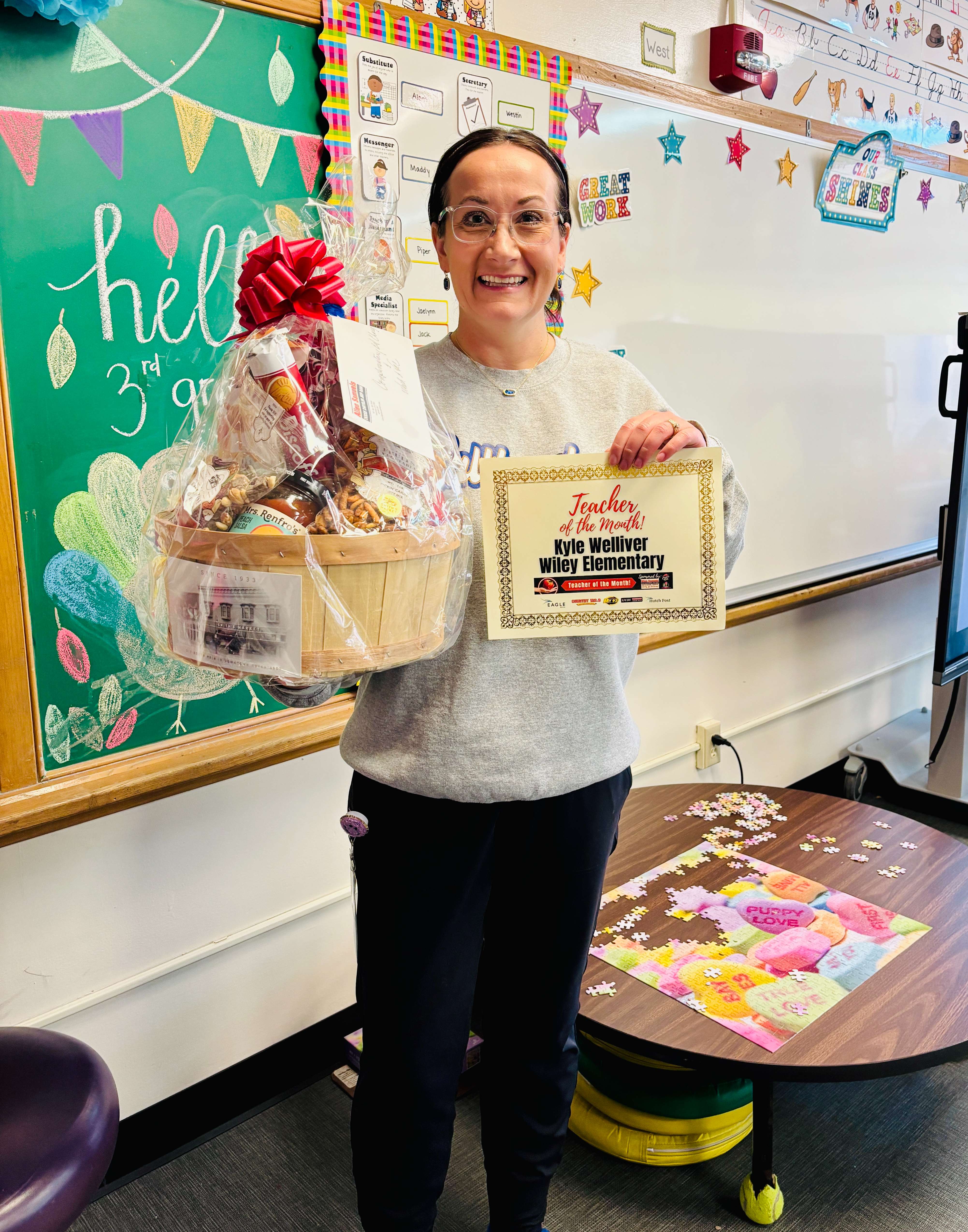 Kyle Welliver, a third grade teacher at Wiley Elementary School in Hutchinson was named the Allen Samuels Chrysler Dodge Jeep Ram Teacher of the Month for November.