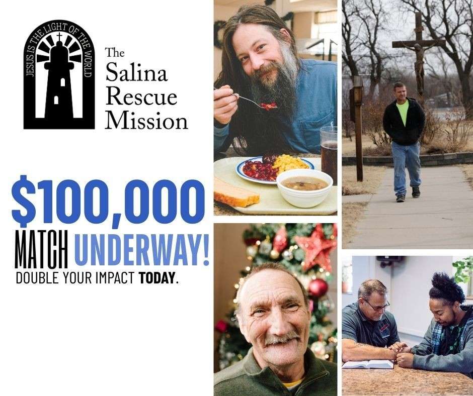 Salina Rescue Mission 2025 End Of Year $100,000 Matching Gift Challenge. Graphic courtesy of Salina Rescue Mission