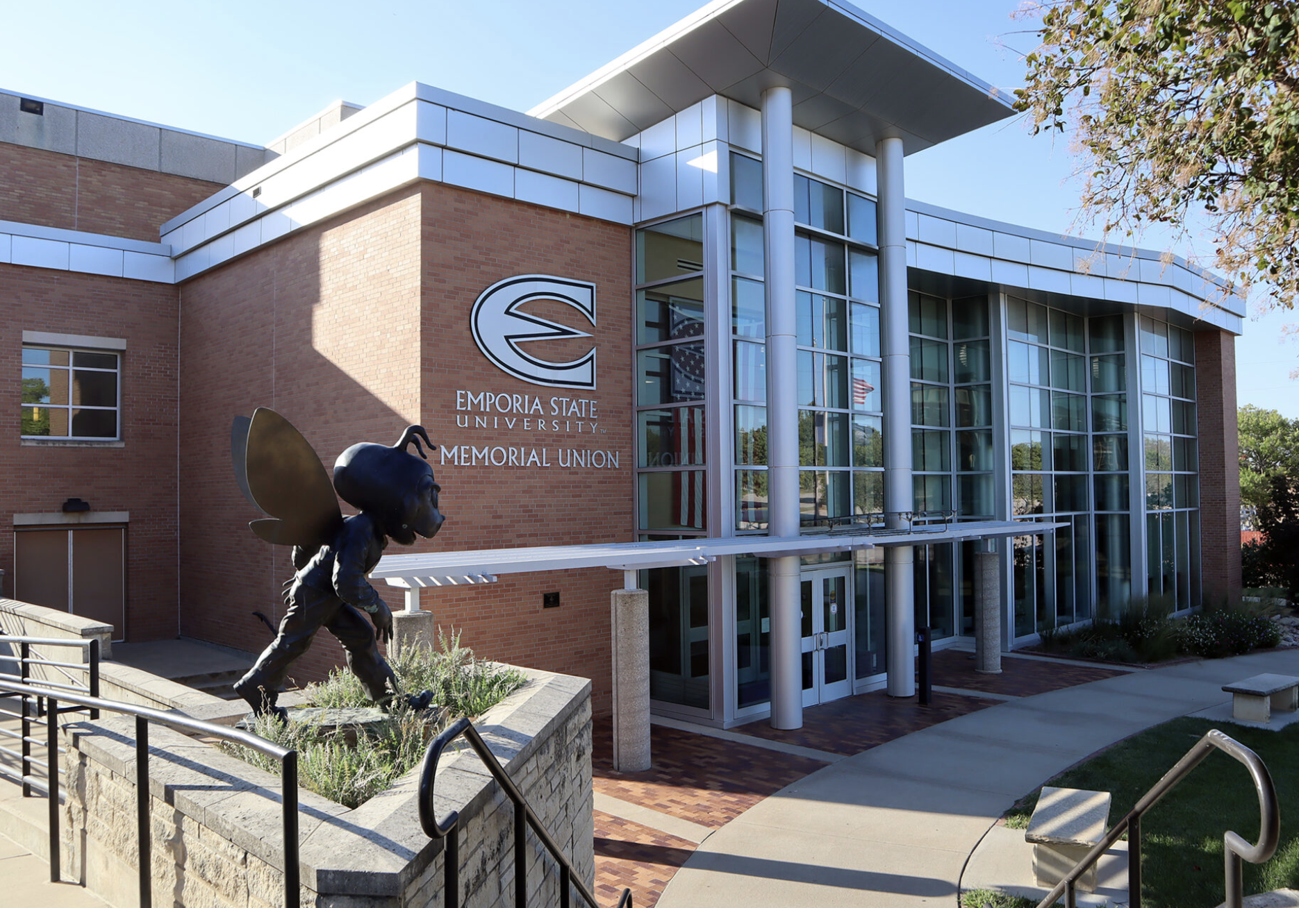 The Kansas Board of Regents selected Matthew Baker, an administrator at Northwest Missouri State University, to be the 19th president of Emporia State University. Baker earned a bachelor's degree at Kansas State Universities, and graduate degrees in Missouri and Arkansas. This September 2023 image is of ESU's Memorial Union. (Photo by Max McCoy/Kansas Reflector)