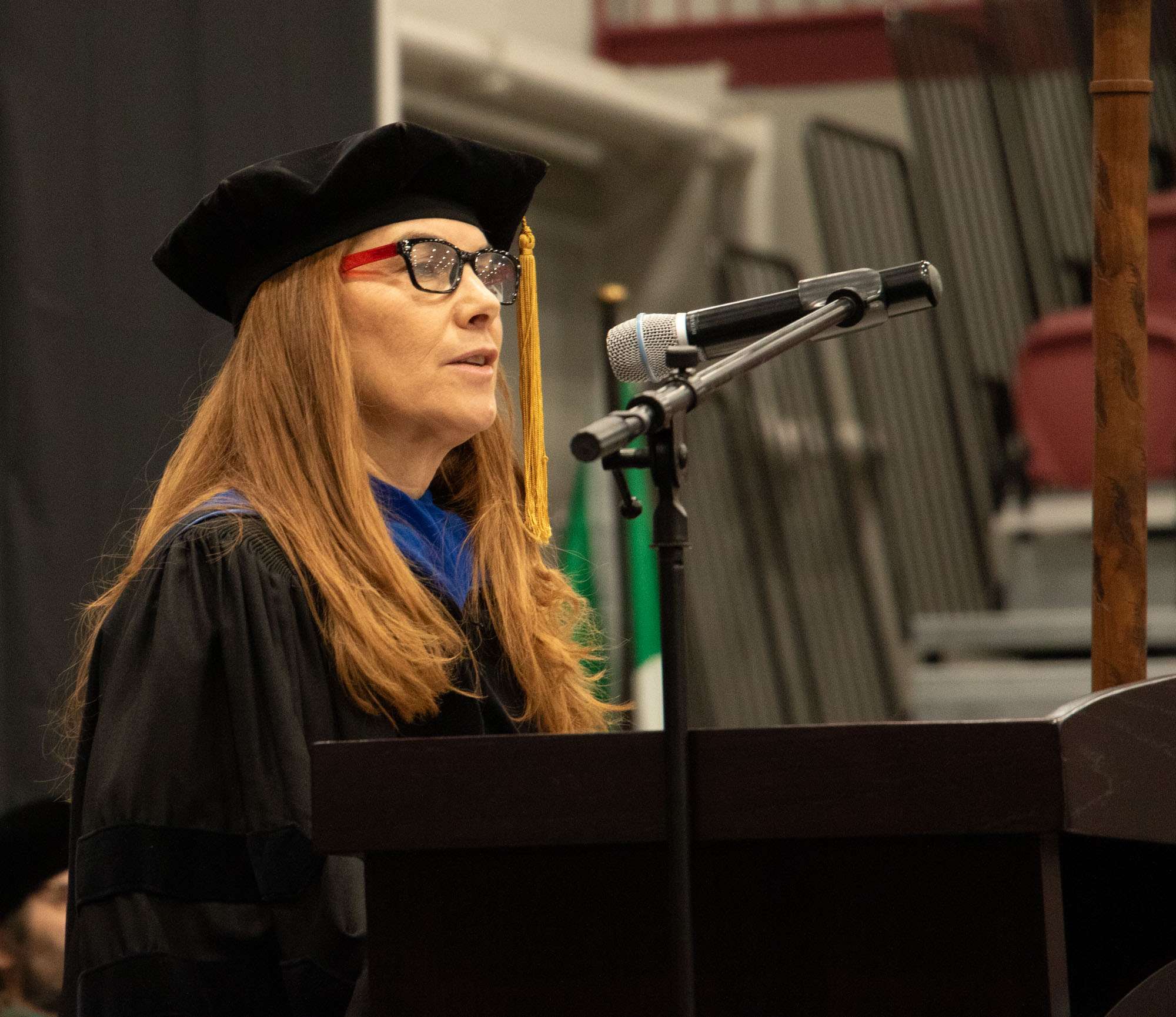 Chadron State College Winter Commencement speaker Dr. Hortensia Soto gives her address during the ceremony in the Chicoine Center Dec. 12, 2025. (Photo by Tena L. Cook/Chadron State College)
