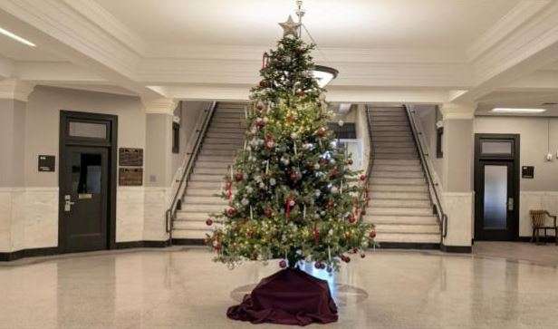 Pictured is the Christmas tree in the Barton County Courthouse rotunda. Emergency responders wish for a quiet, safe season during the holidays.