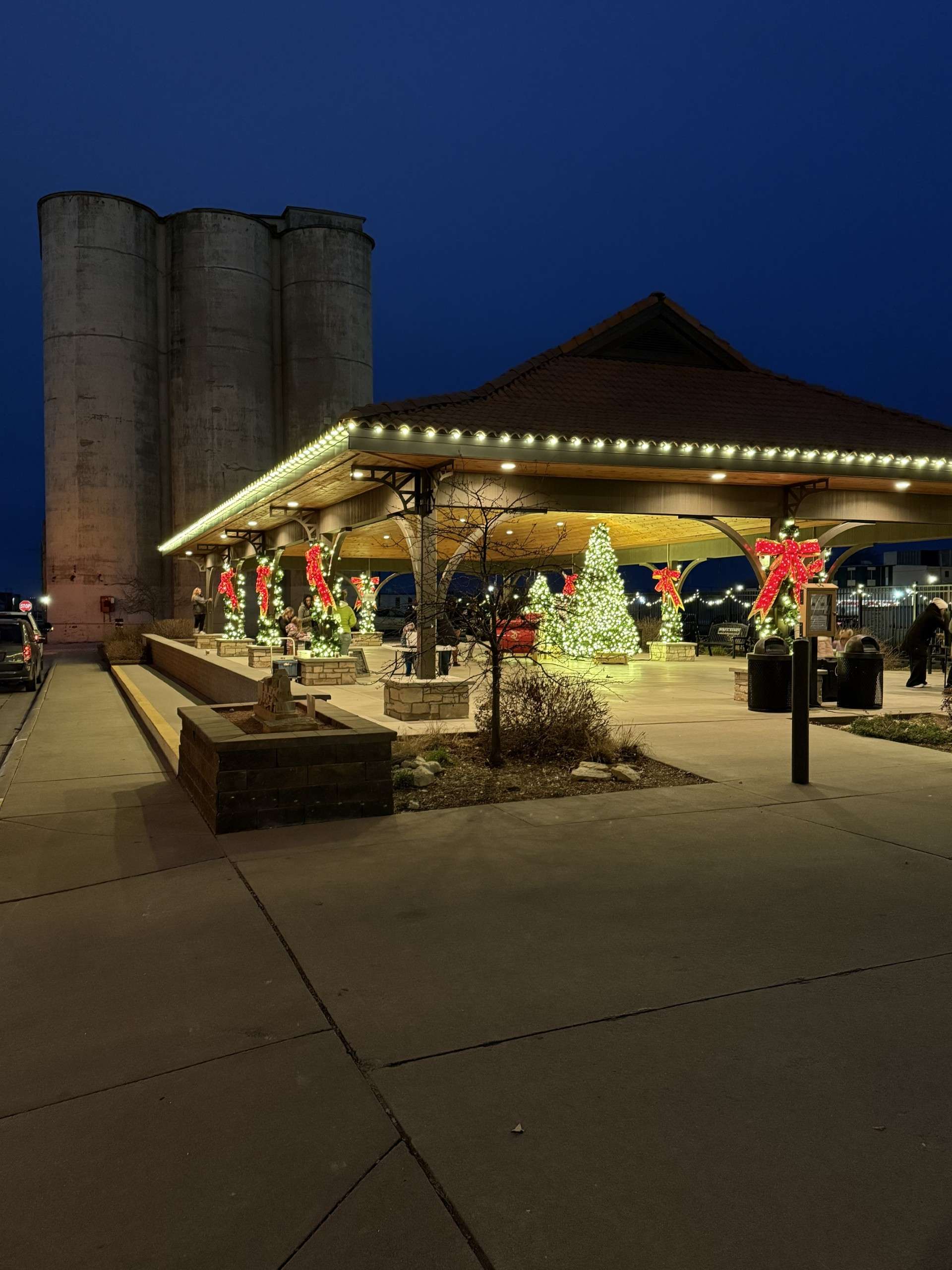 Downtown Hays Pavilion dressed up for Christmas 2025. Photo by Lee Ann June&nbsp;