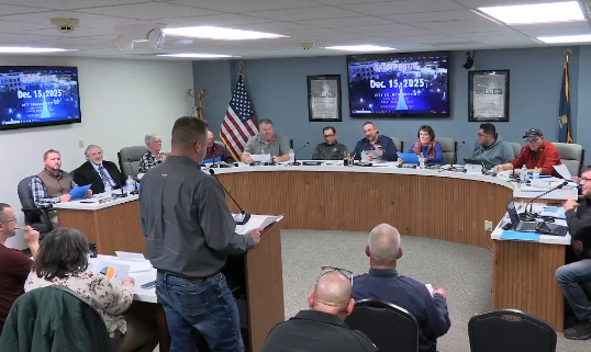 Barton County Commissioner Shawn Hutchinson speaks to the Great Bend City Council during Monday's meeting at City Hall.