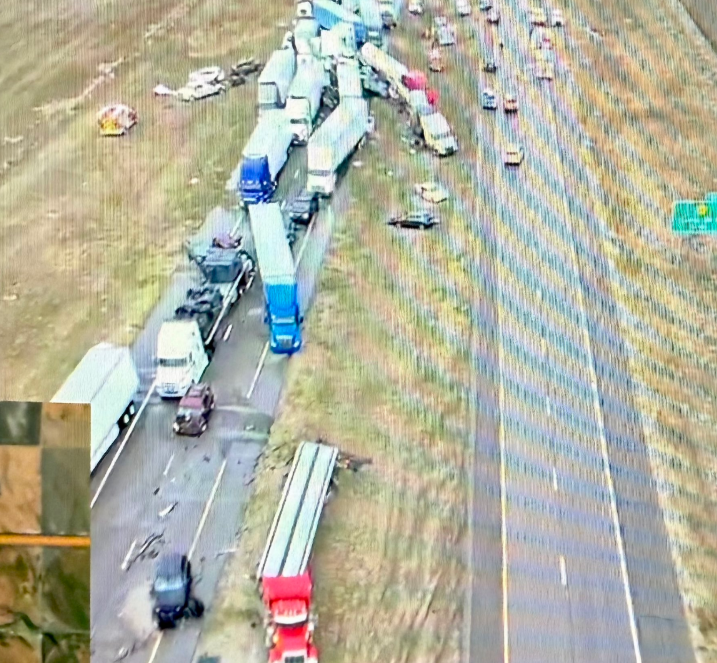 Kansas Highway Patrol photo of the March 2025 pile-up that killed eight people in Sherman County.