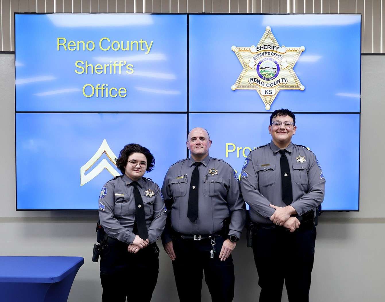Corporal Savannah Saiz, Corporal Casey Borrowman and Corporal Abraham Baca-Perez (Photo courtesy of the Reno County Sheriff's Office)