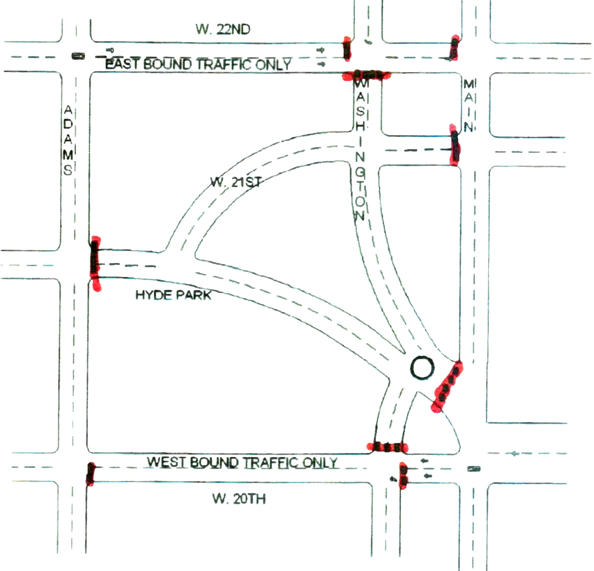 Map showing street closures for Hyde Park Luminaries on Saturday, Dec. 20.  Roads close at 5:30 p.m. (Map courtesy of Angie Rice)