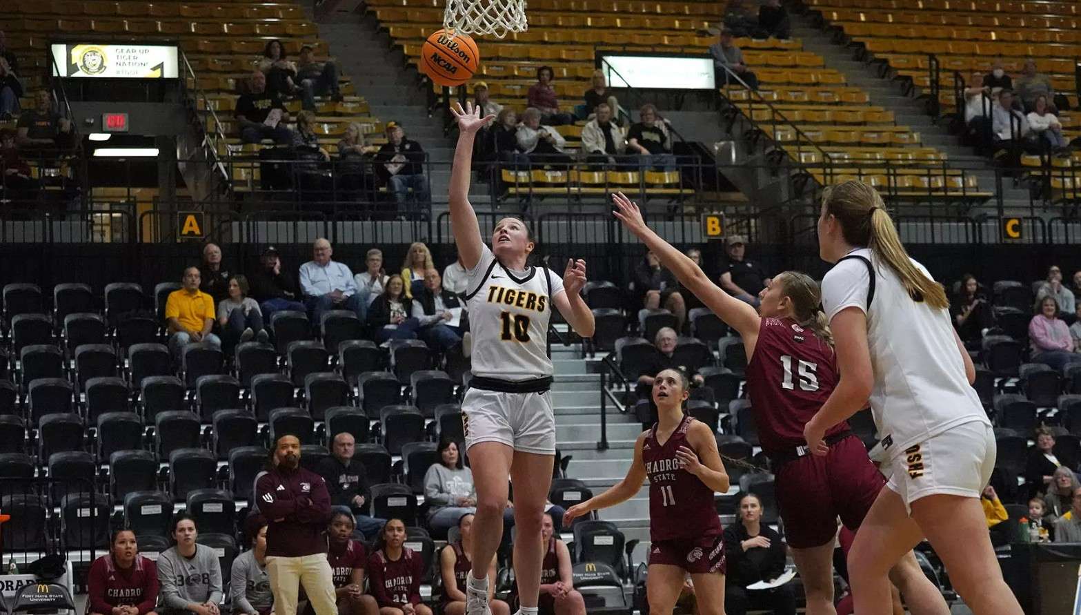 Fort Hays State's Olivia Mortensen goes in for a layup against Chadron State on Friday, December 19, 2025 in Hays, Kan. (FHSU Athletics photo/Gillian Lynch)