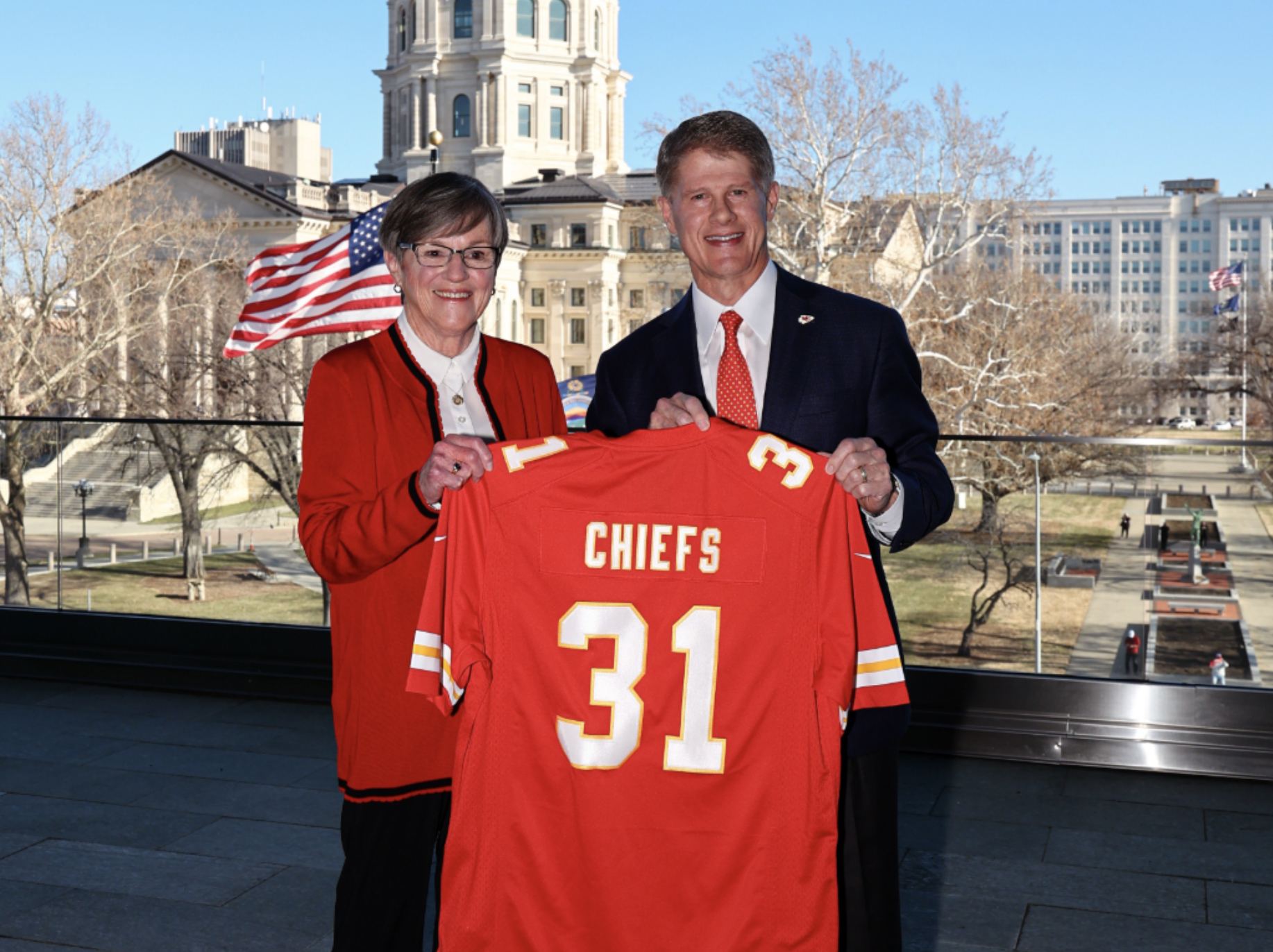 The 31 on the jersey represents the year the new stadium will open in Kansas