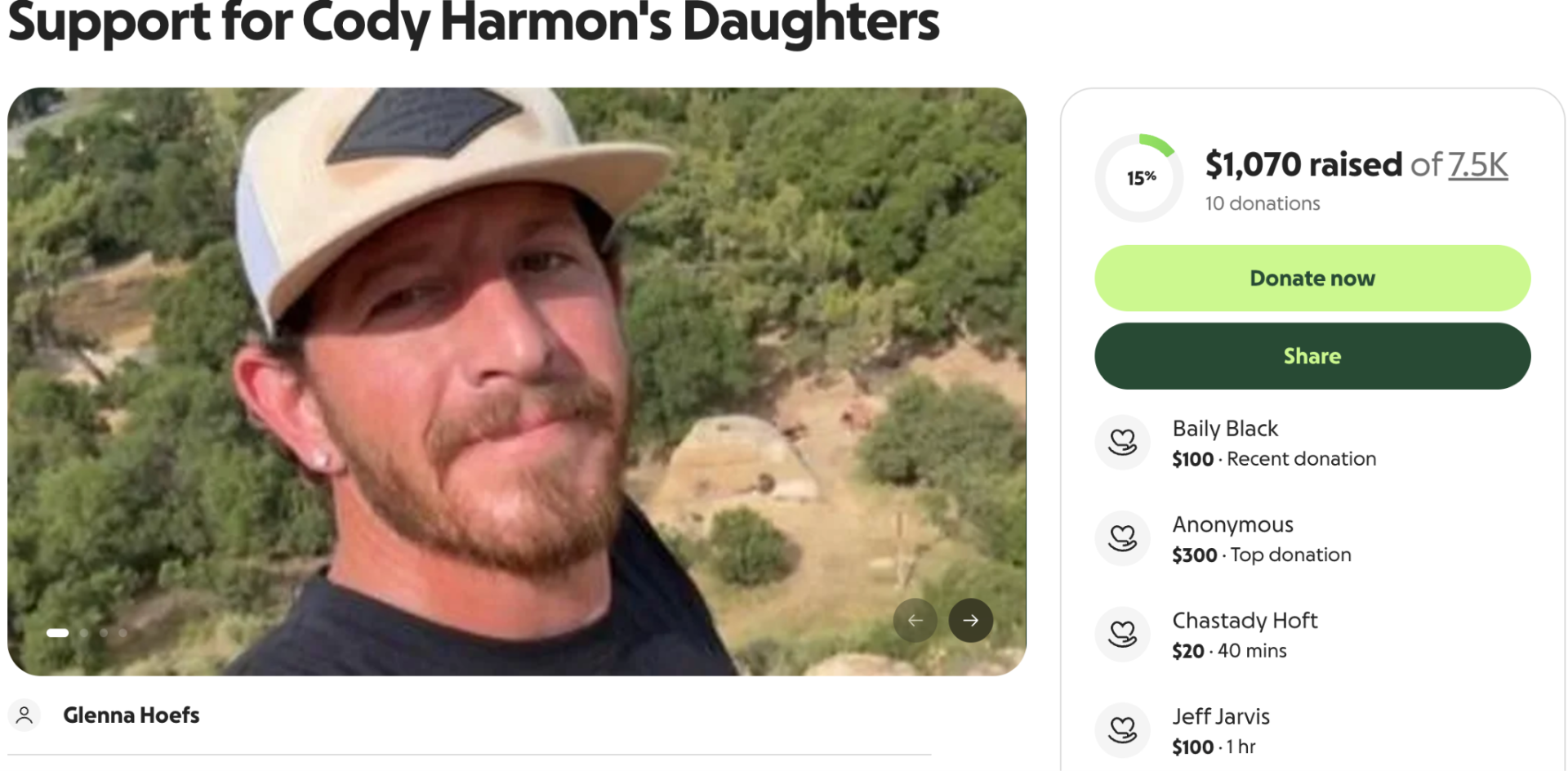 GoFundMe for Cody Harmon's daughters