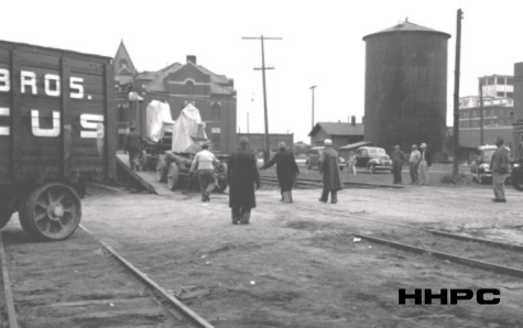 Missouri-Pacific Railway Station - with Cole Bros. Circus Unloading - Ave. C &amp; Wash. - c. 1941. Courtesy of the Conard-Harmon Collection.