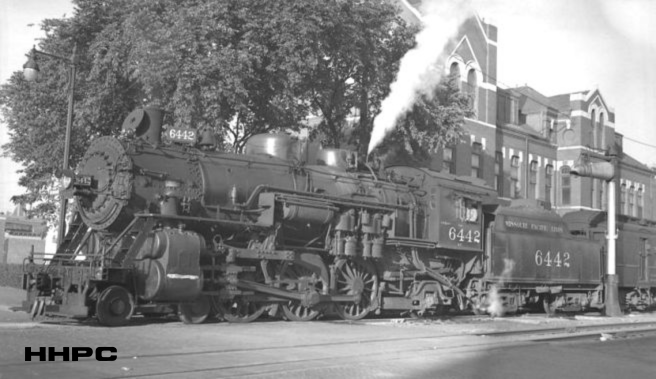 Missouri-Pacific Railway Station &amp; Steam Locomotive - Ave. C &amp; Main - June 6, 1948. Courtesy of the Conard-Harmon Collection.