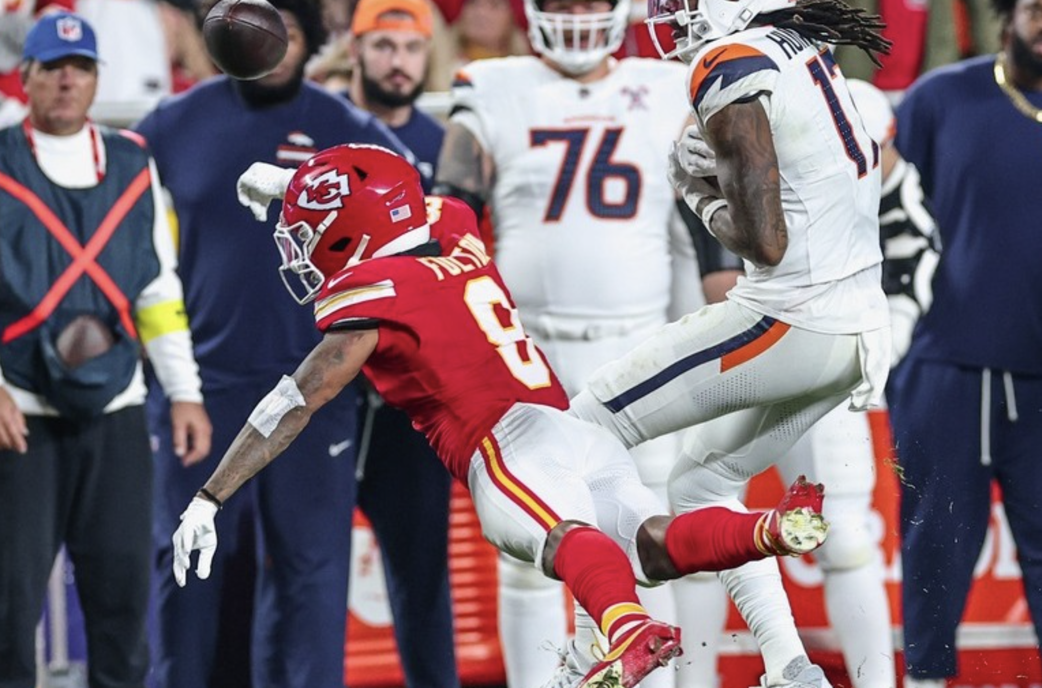 Kristian Fulton tips a pass that would be intercepted by linebacker Nick Bolton in the Chiefs 20-13 loss to the Denver Broncos/ File photo