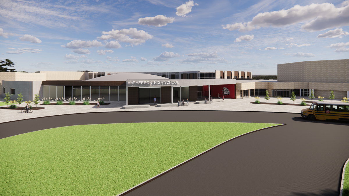 This image shows a general idea of what the building could look like. Final design work will occur after a successful bond election, and details may change based on stakeholder feedback and needs. (Courtesy McPherson Public Schools)