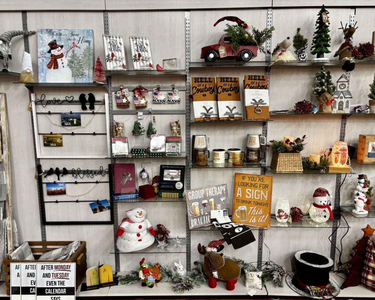 A shelf of holiday gift items from Kat's Hallmark in Hays. Photo by Tony Guerrero/Hays Post