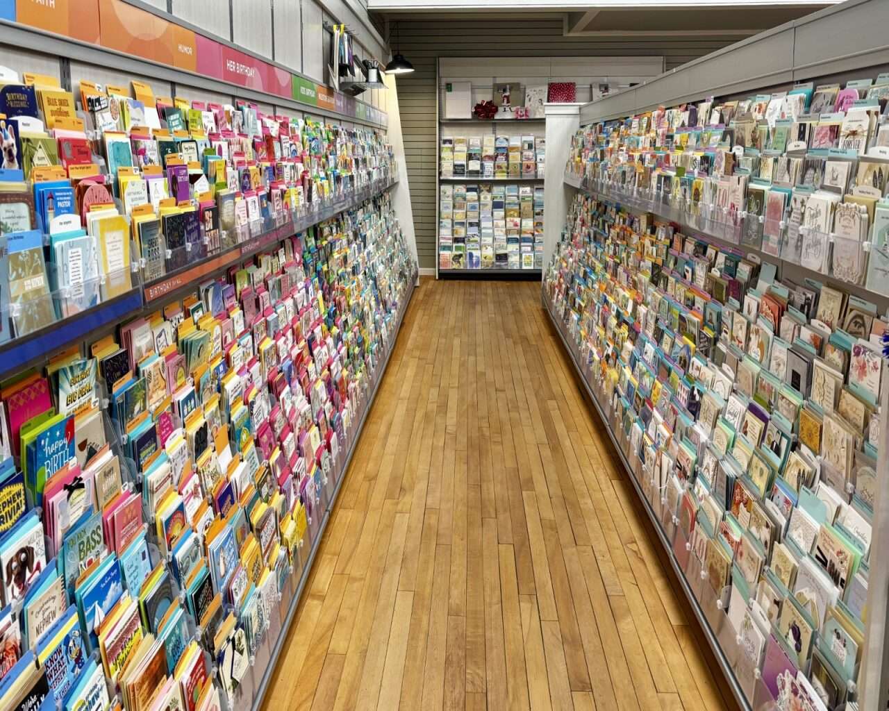 An aisle of gift cards from Kat's Hallmark. Photo by Tony Guerrero/Hays Post