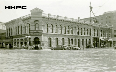 Citizens Bank - 200 N. Main - Fair Cafeteria - 12 E. 2nd - Leon Hotel - 14 E. 2nd (Under Const. - July 13, 1929). Courtesy of the Conard-Harmon Collection.