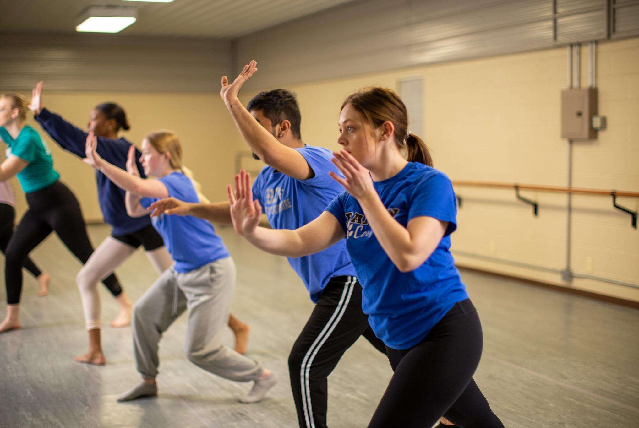 Dancers learn a contemporary dance sequence in Barton’s Studio 34 at a past event.