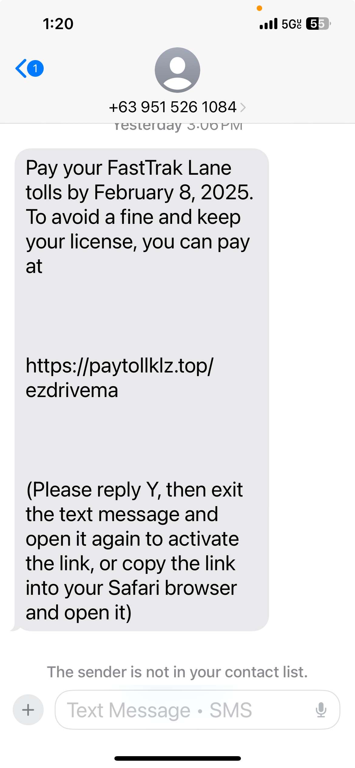 Image of scam text message.